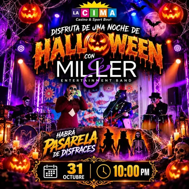 Flyer: Noche de Halloween, 31 de octubre · 10:00 p.m.