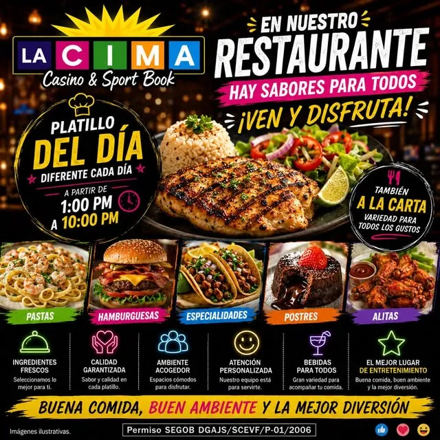 Flyer del restaurante de Casino La Cima Ciudad Juárez