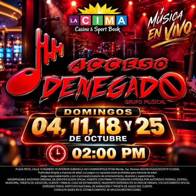 Flyer: Acceso Denegado, Domingos 4, 11, 18 y 25 de octubre · 2:00 p.m.